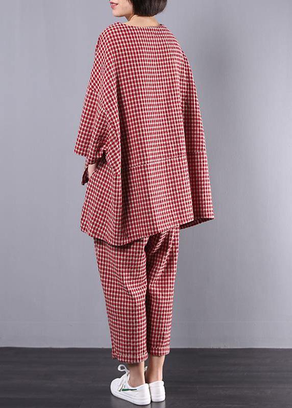 Tvådelat Set Dam Rutig Blus och Byxor Plus Size Komfortabel Design 4