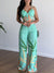 Tvådelat Set Dam V-Ringad Topp Högmidjade Vida Byxor Polyester 6