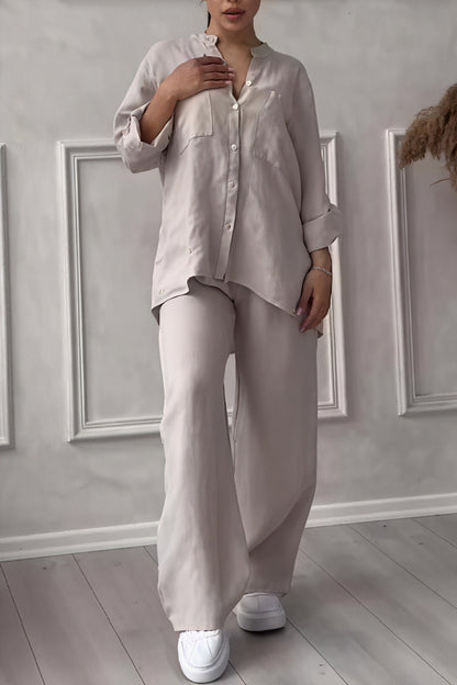 Tvådelat Set Dam med Oversized Skjorta och Vida Byxor 1