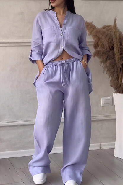 Tvådelat Set Dam med Oversized Skjorta och Vida Byxor 3