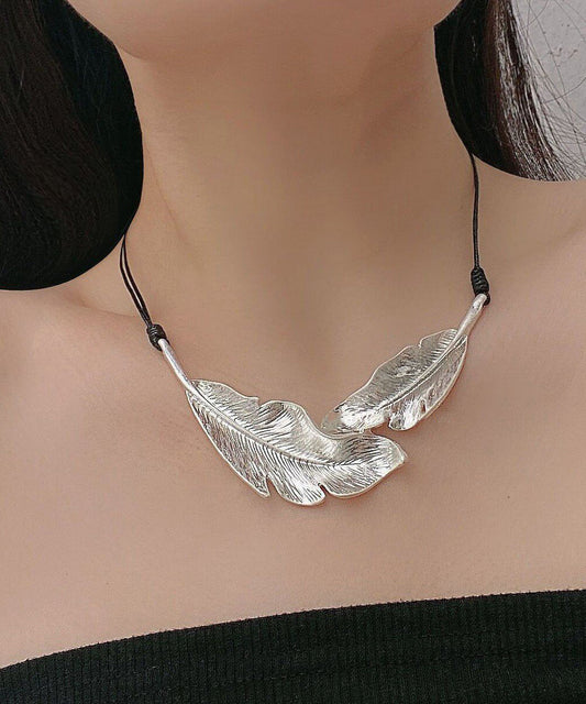 Unisex Halsband med Metallfjäder och Läderrep 0