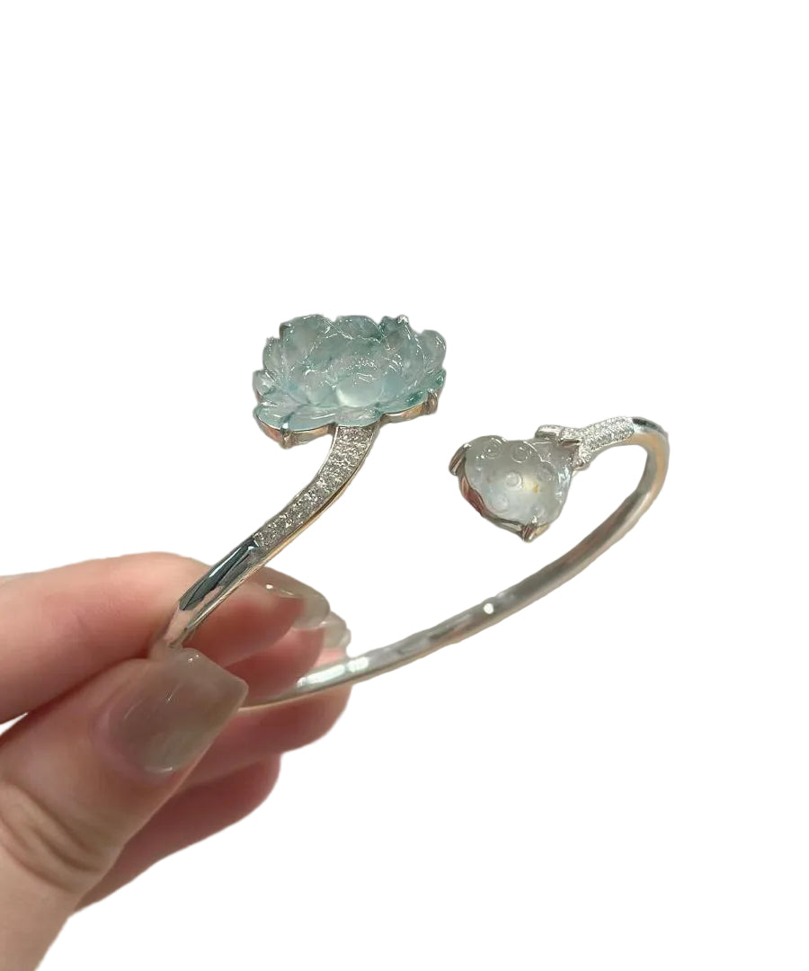 Unisex Manschettarmband med Lotusdesign i Sterling Silver och Jade 0