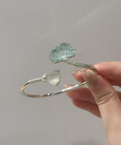 Unisex Manschettarmband med Lotusdesign i Sterling Silver och Jade 3