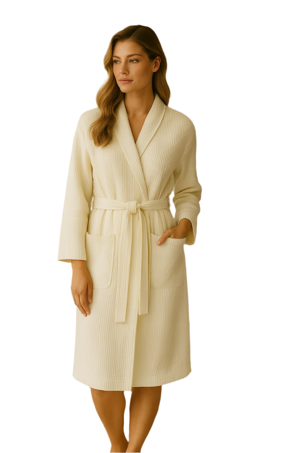 Unisex Morgonrock Wafelstruktur Andningsbart Material med Fickor 0