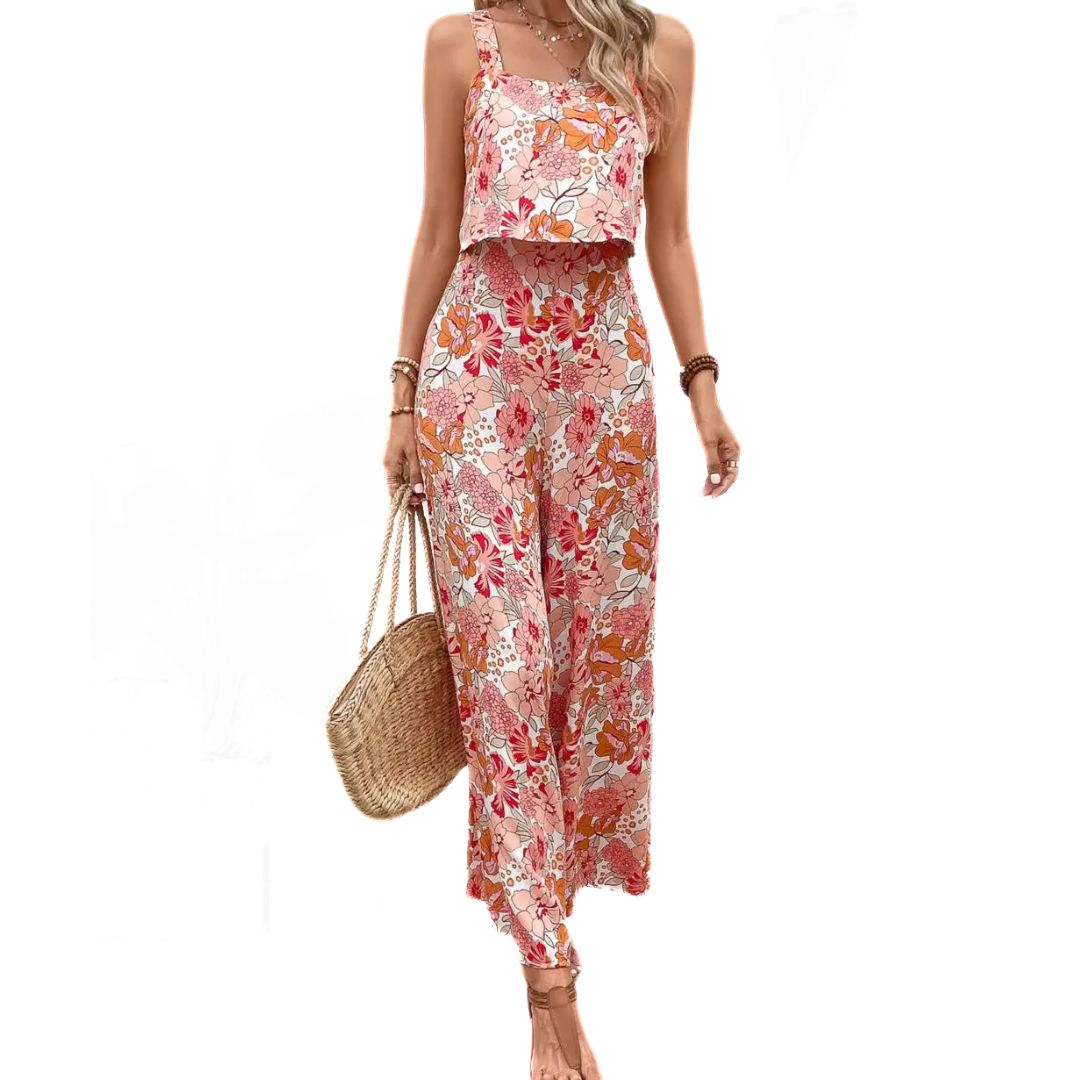 Dam Jumpsuit Blommig Vintage Ärmlös Polyester 1