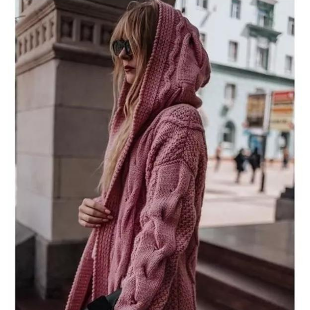 Twist Stickad Hooded Cardigan för kvinnor