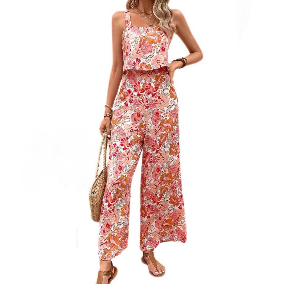 Dam Jumpsuit Blommig Vintage Ärmlös Polyester 3