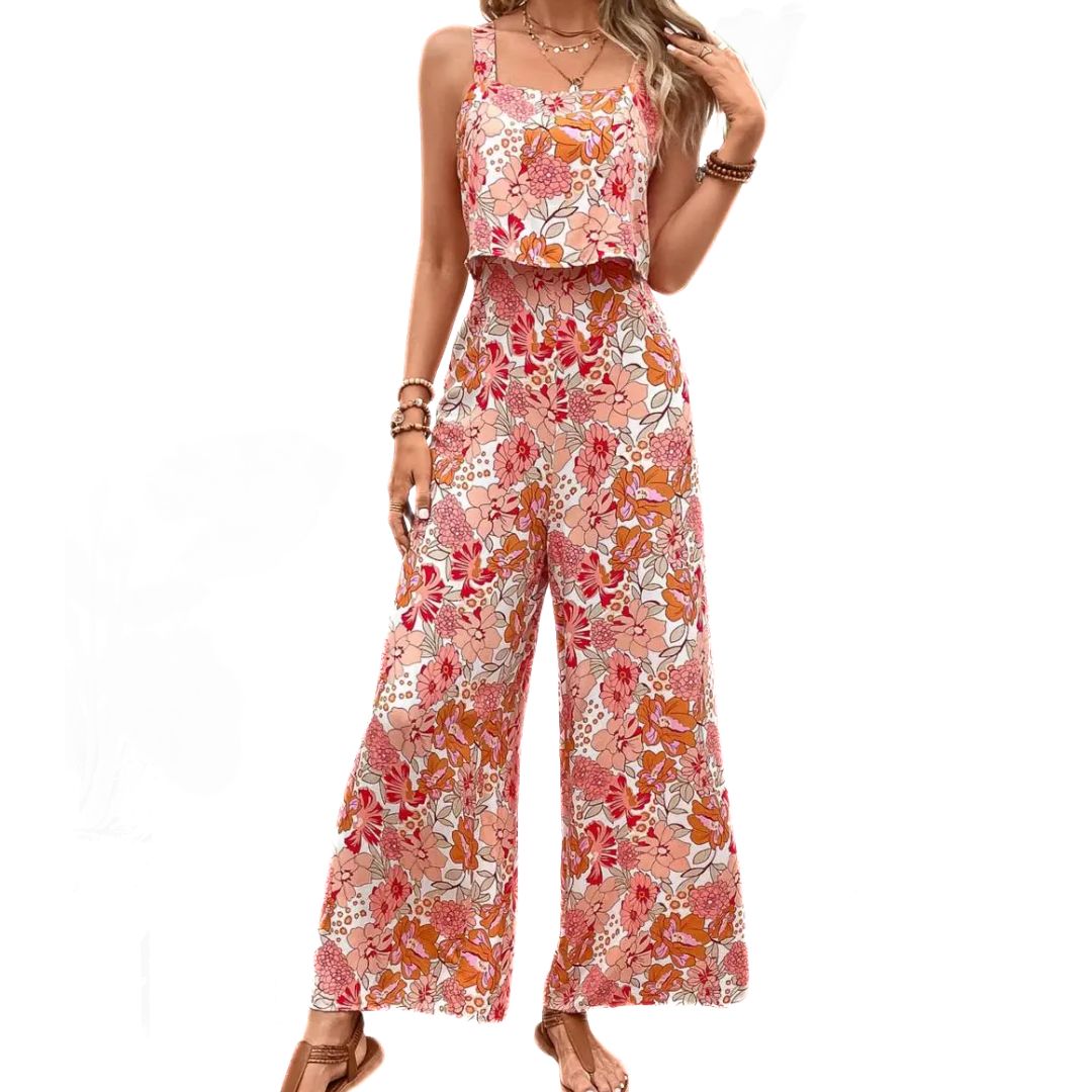 Dam Jumpsuit Blommig Vintage Ärmlös Polyester 6