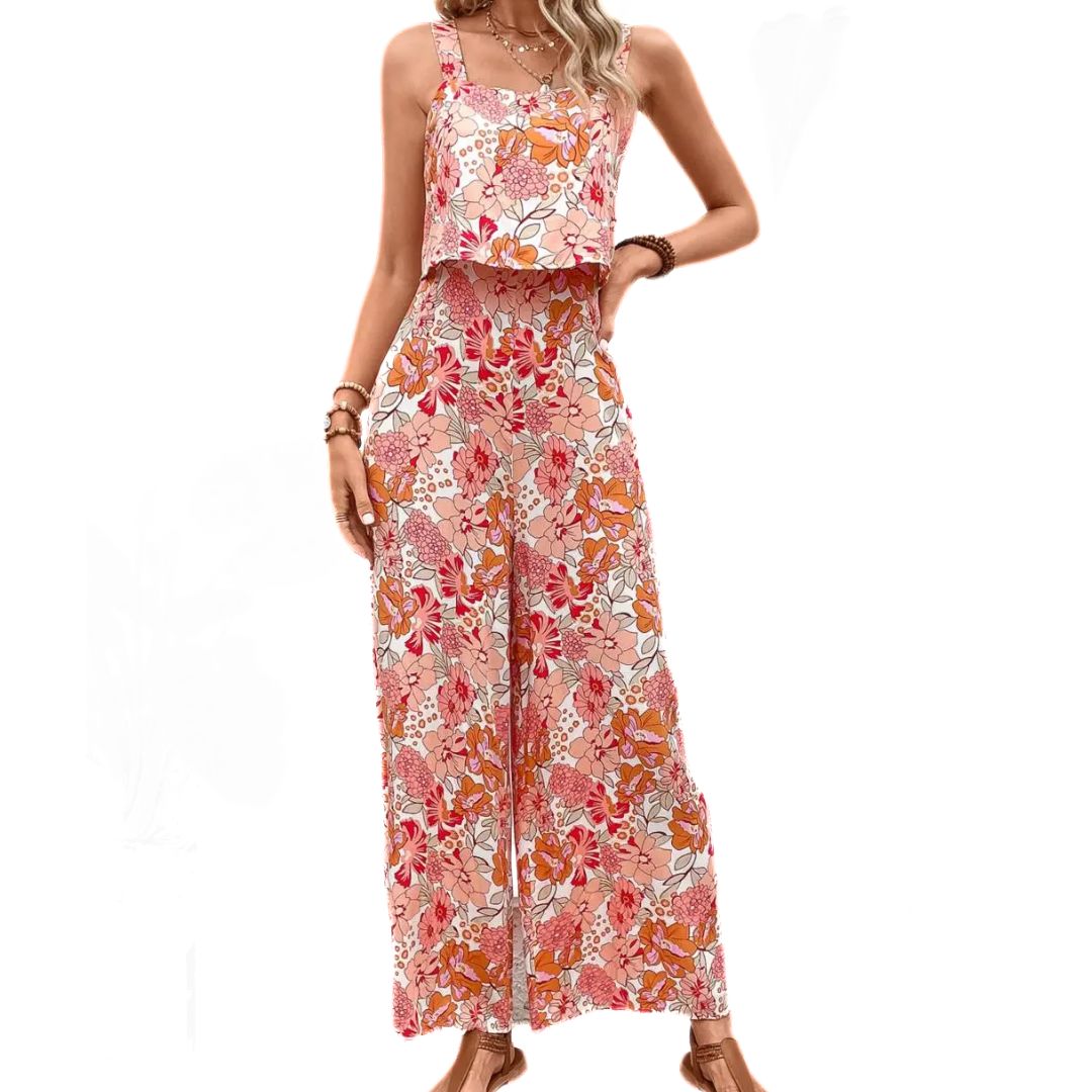 Dam Jumpsuit Blommig Vintage Ärmlös Polyester 5