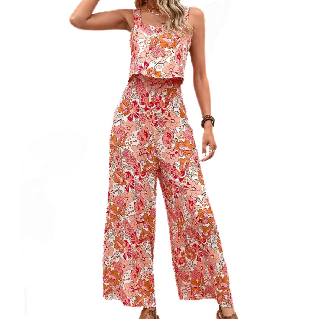 Dam Jumpsuit Blommig Vintage Ärmlös Polyester 4