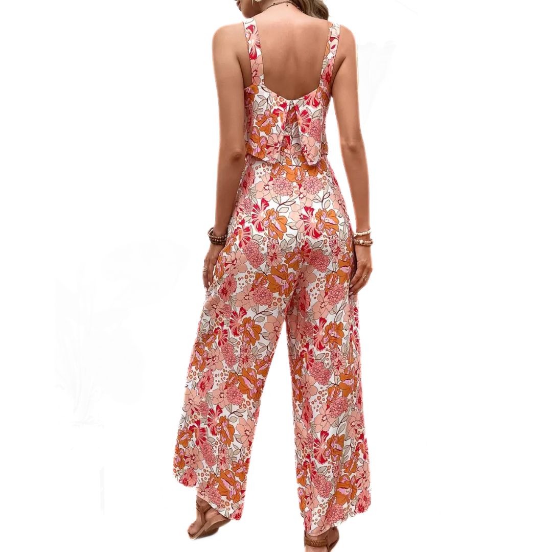 Dam Jumpsuit Blommig Vintage Ärmlös Polyester 2
