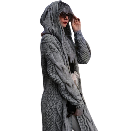 Twist Stickad Hooded Cardigan för kvinnor