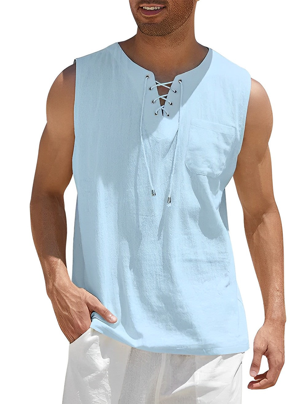 Herren Tanktop Kort Ärmar Andningsbart Tyg Bomull 4