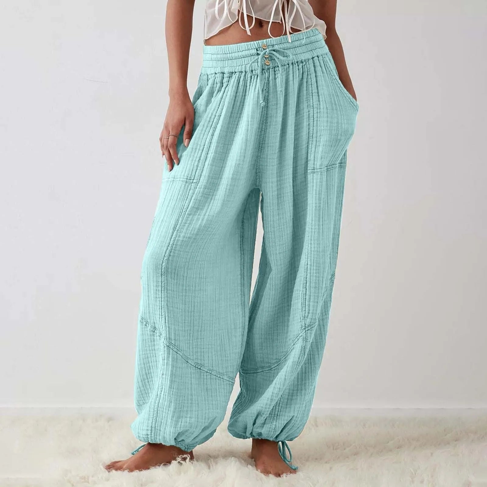 Vida Byxor Dam Med Dragsko Rak Passform Polyester Spandex Bomull 10