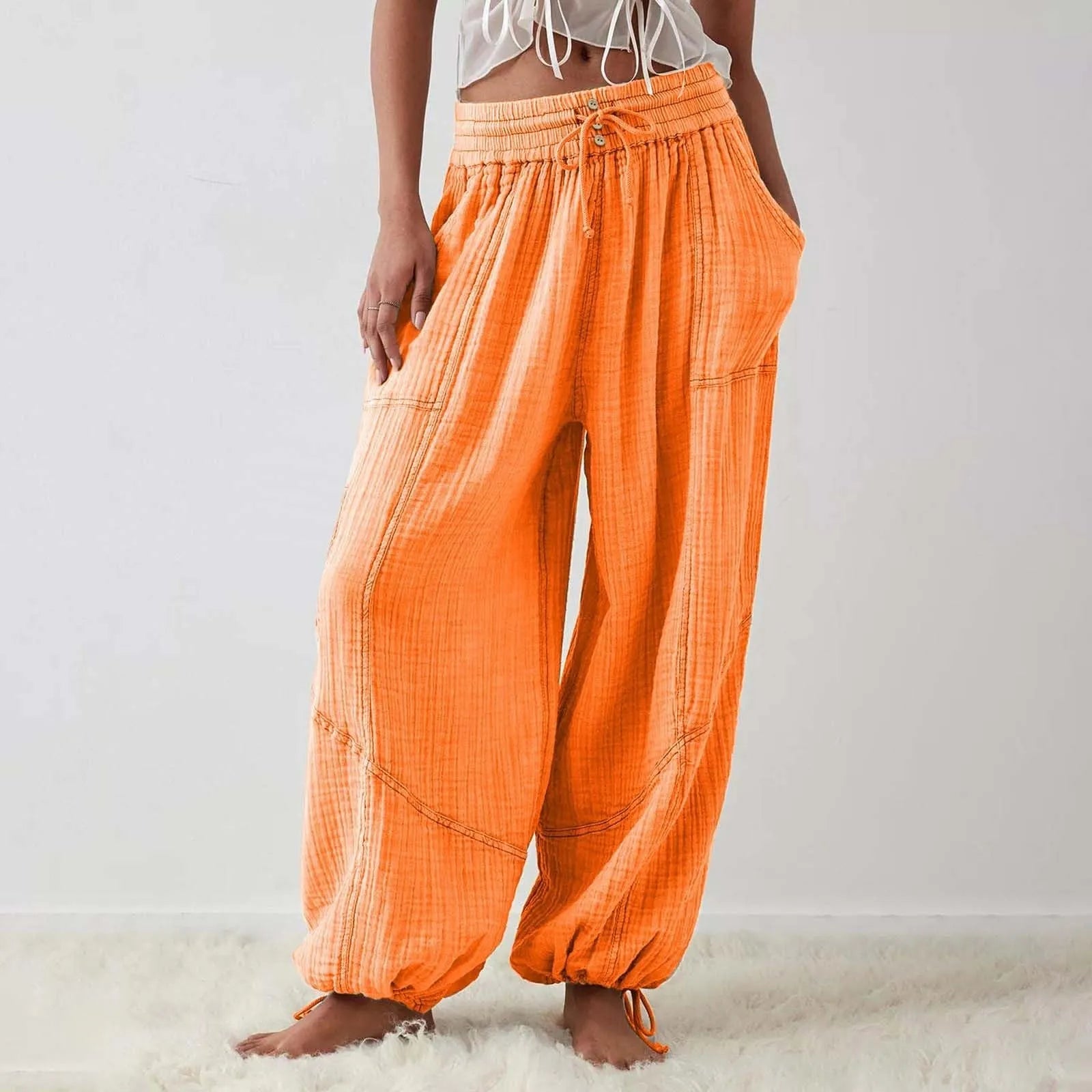 Vida Byxor Dam Med Dragsko Rak Passform Polyester Spandex Bomull 12