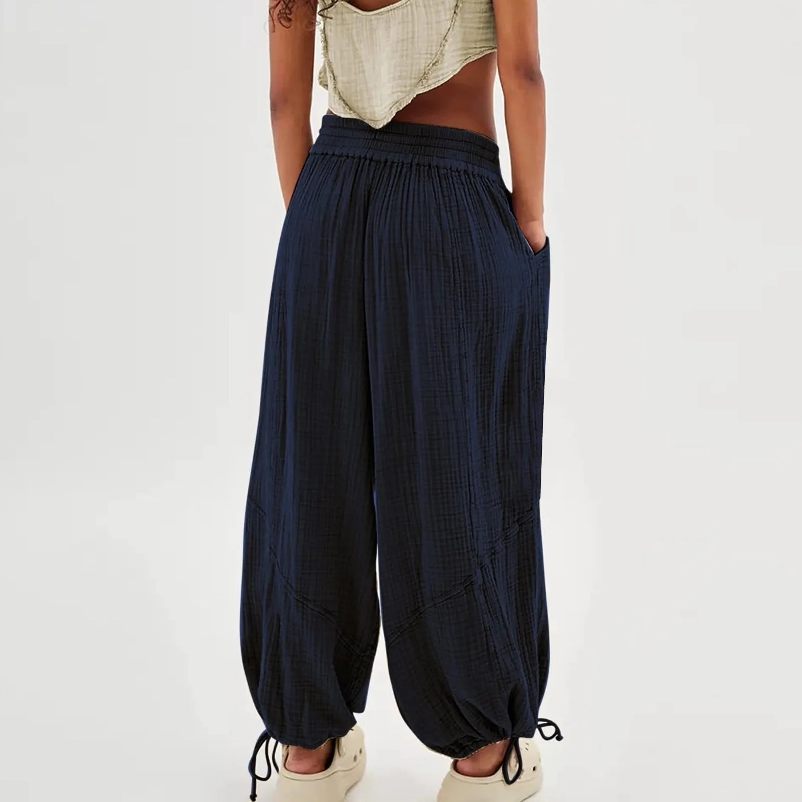 Vida Byxor Dam Med Dragsko Rak Passform Polyester Spandex Bomull 2