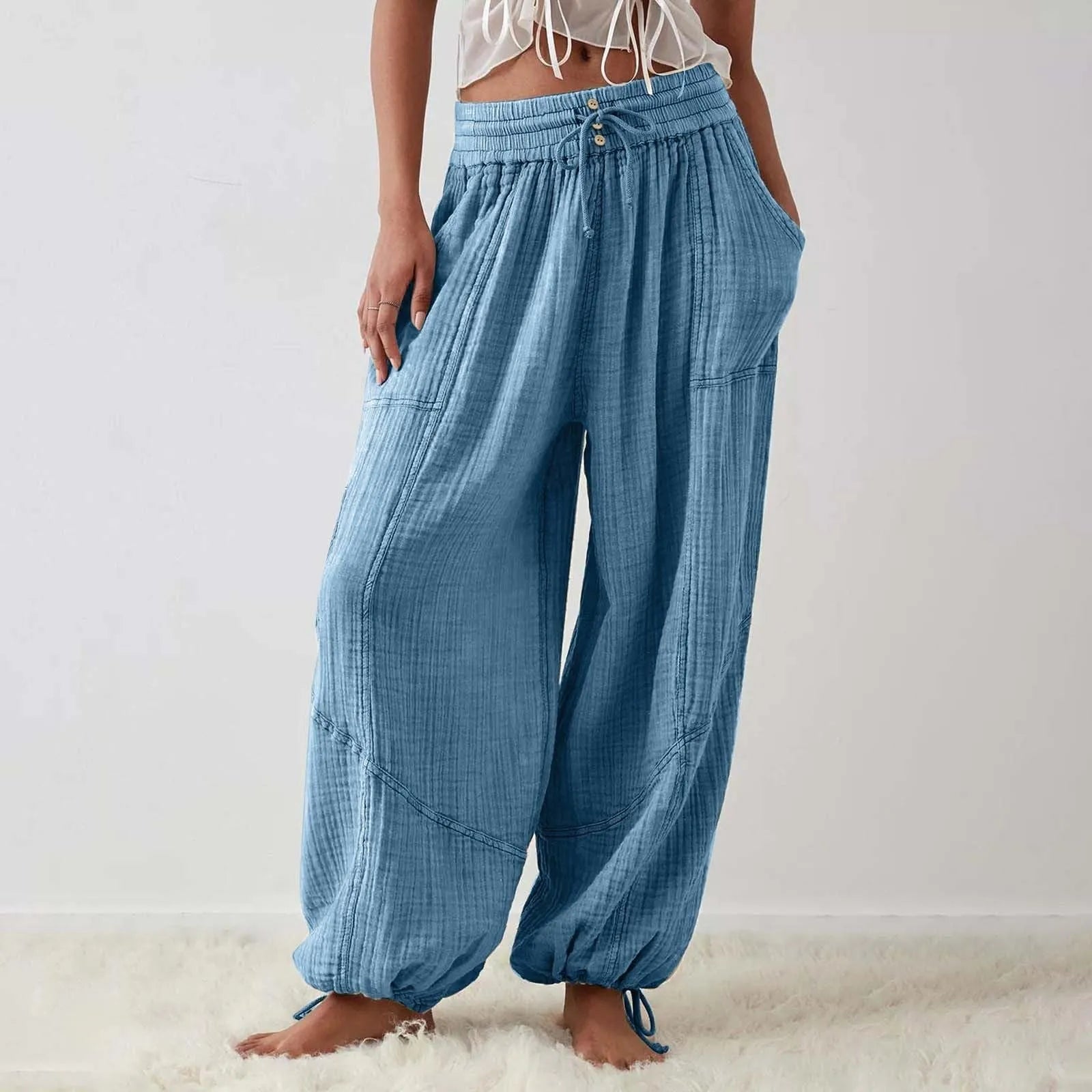 Vida Byxor Dam Med Dragsko Rak Passform Polyester Spandex Bomull 9