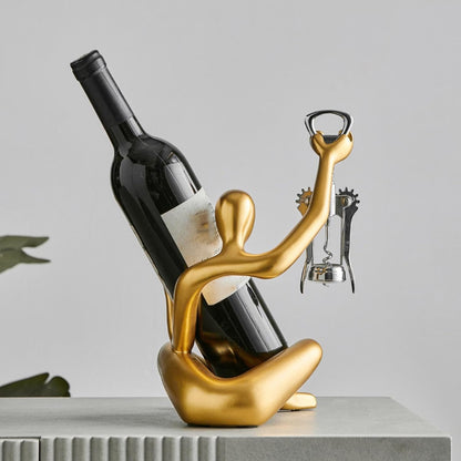 Vinhållare Skulptur med Integrerad Korkskruvshållare Modern Design 1