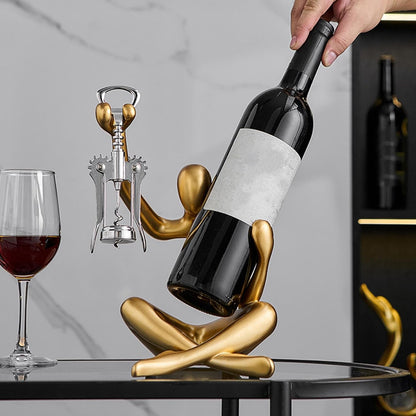 Vinhållare Skulptur med Integrerad Korkskruvshållare Modern Design 2