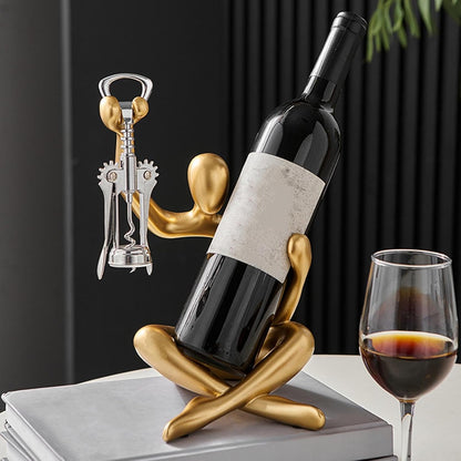 Vinhållare Skulptur med Integrerad Korkskruvshållare Modern Design 3
