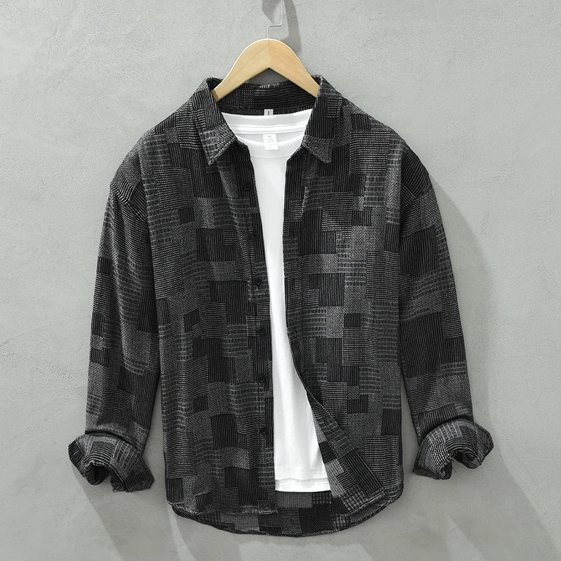 Herrskjorta Modern Patchwork Andningsbar Bomull Polyester 1
