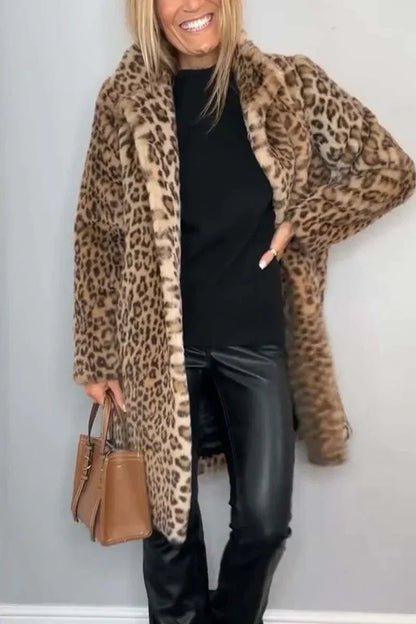 Vinterjacka Dam Leopardmönster Värmande och Stilren 1