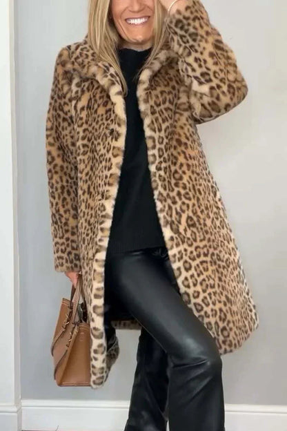 Vinterjacka Dam Leopardmönster Värmande och Stilren 2