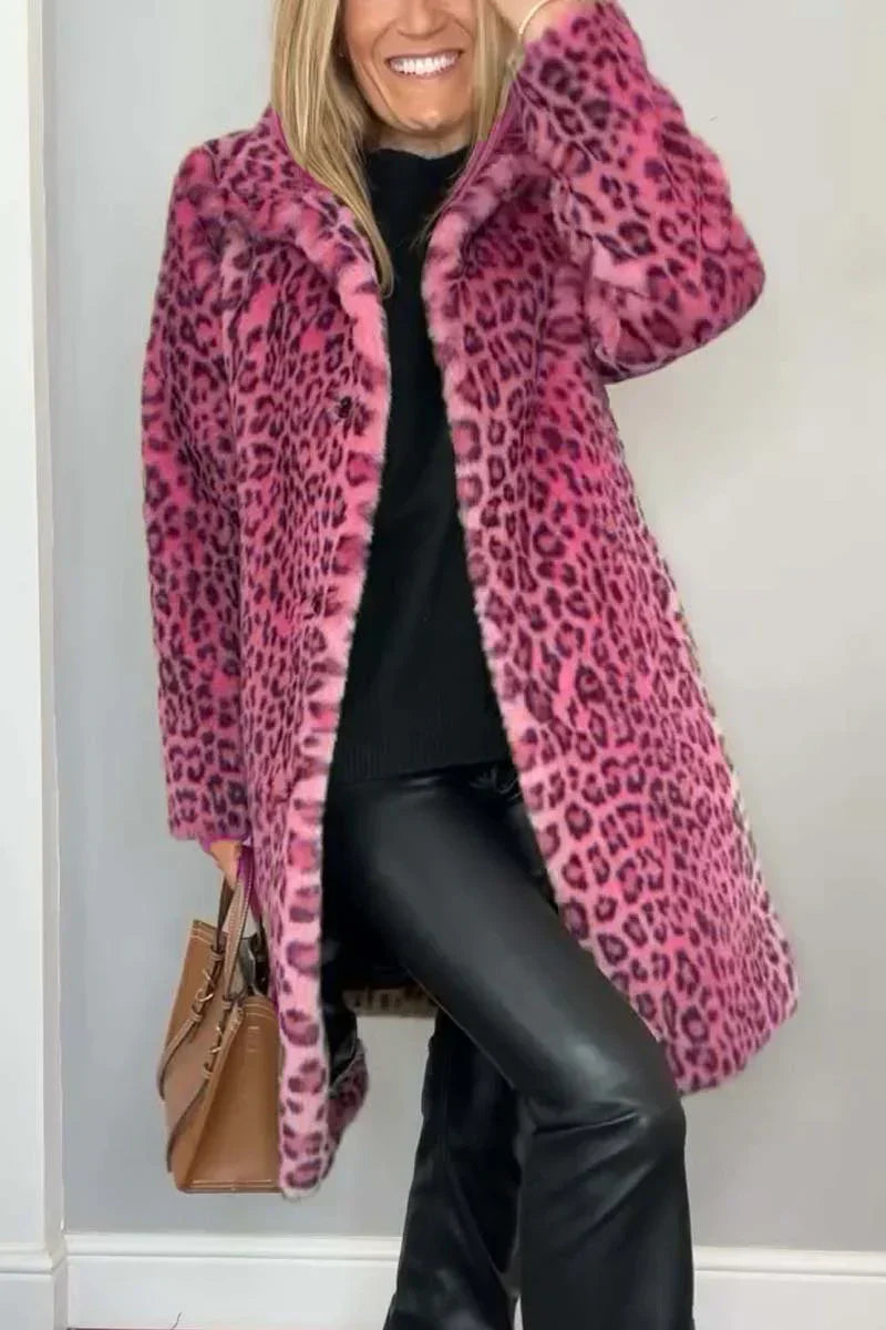 Vinterjacka Dam Leopardmönster Värmande och Stilren 3