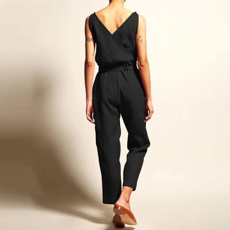 Dam Jumpsuit Luftig Linne Justerbart Midjeband-6