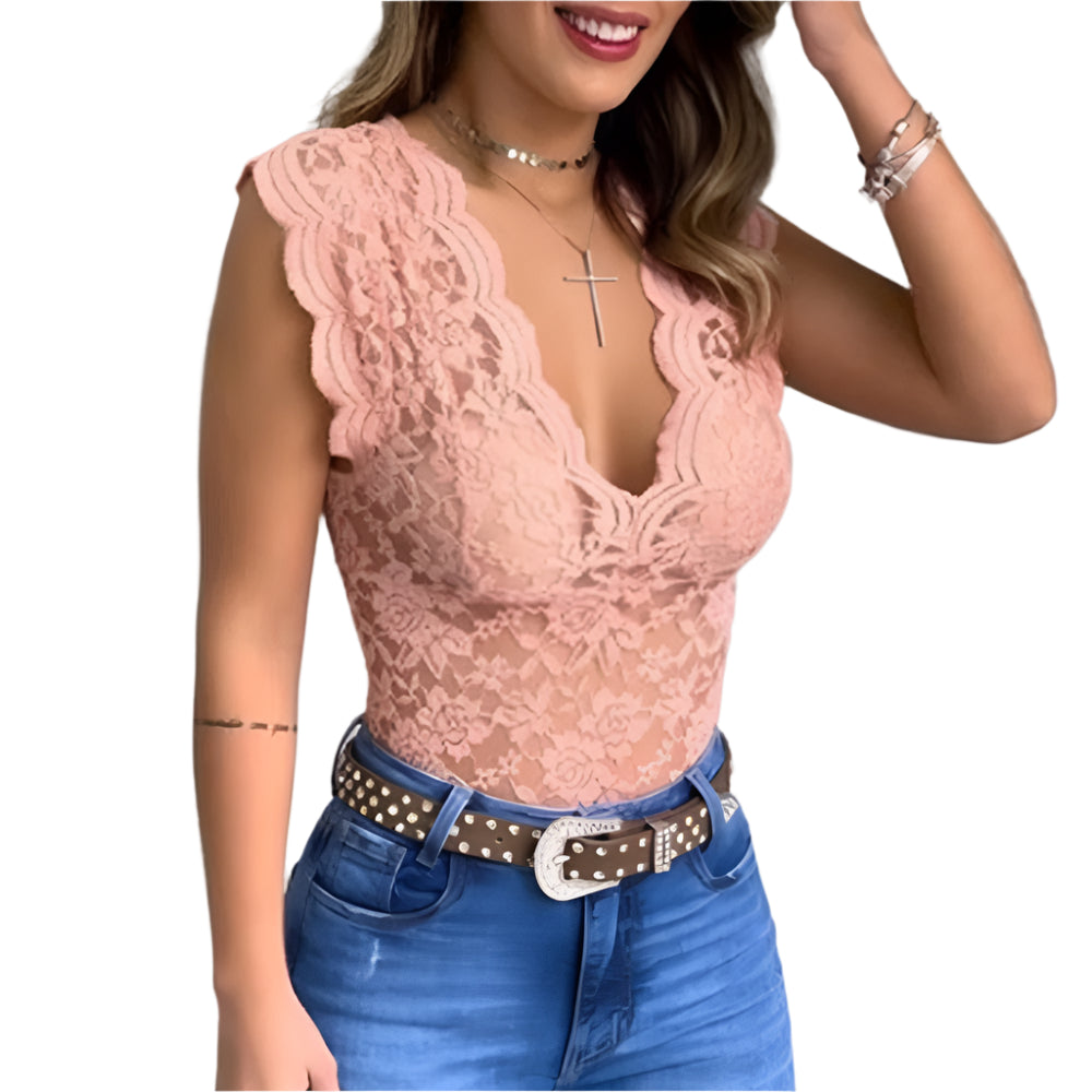 Dam Ärmlös Blus V-hals Slim Passform Bomull 1