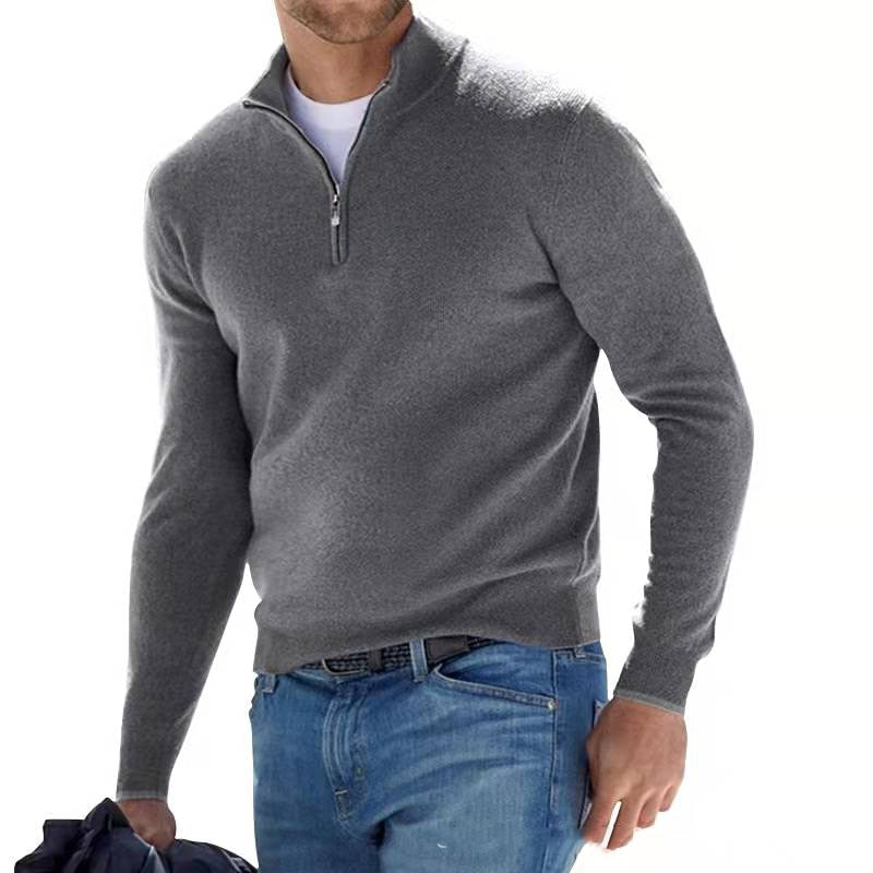Herrtröja med Långa Ärmar och Dragkedja i Stickad Design 100% Bomull-4