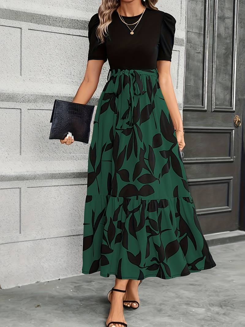 Variant image for Damklänning Blommigt Tryck Cirkulär Halsringning 100% Bomull-7