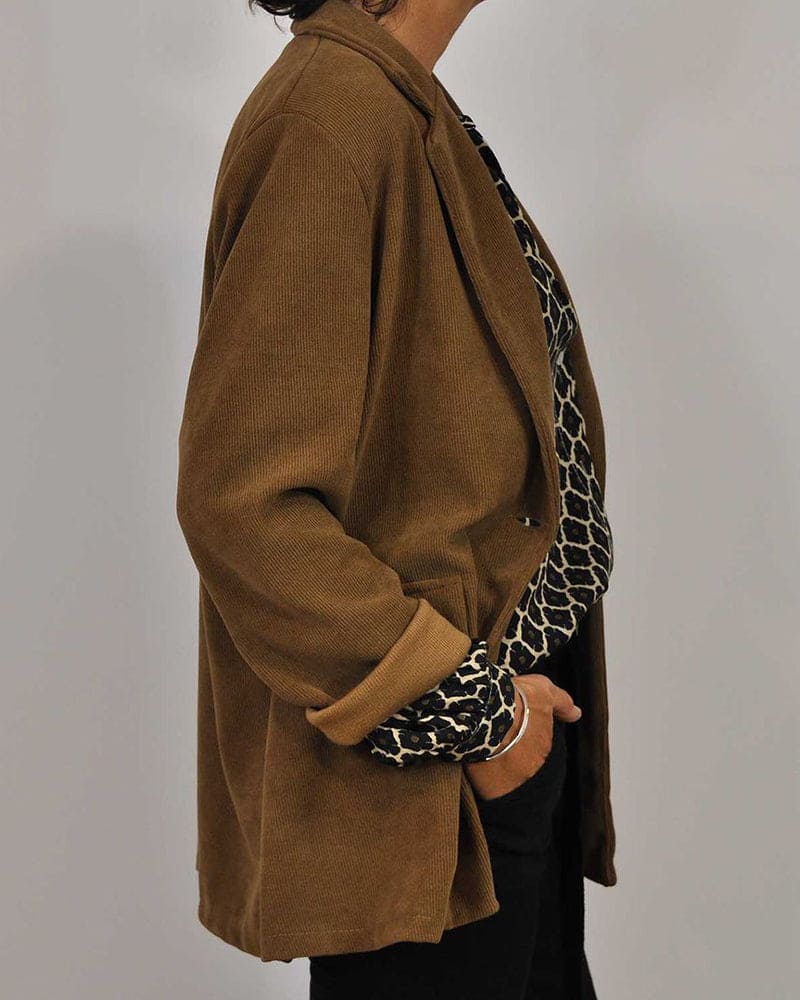 Dam Blus V-ringning Geometrisk Bomullsblandning Långärmad-3