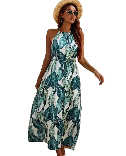 Variant image for Dam Strandklänning Halterneck Bladmönster 100% Polyester-8