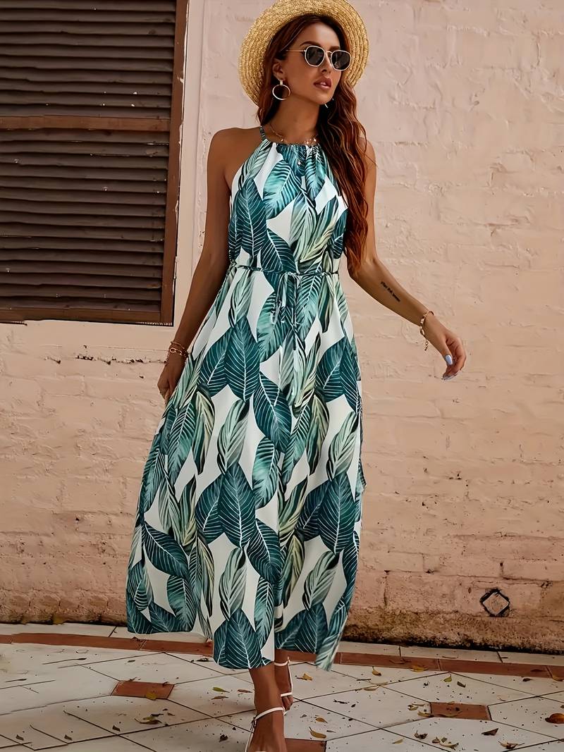 Variant image for Dam Strandklänning Halterneck Bladmönster 100% Polyester-8