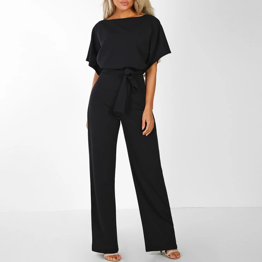 Dam Jumpsuit Bred Ben Snörning Mjuk Polyester-3