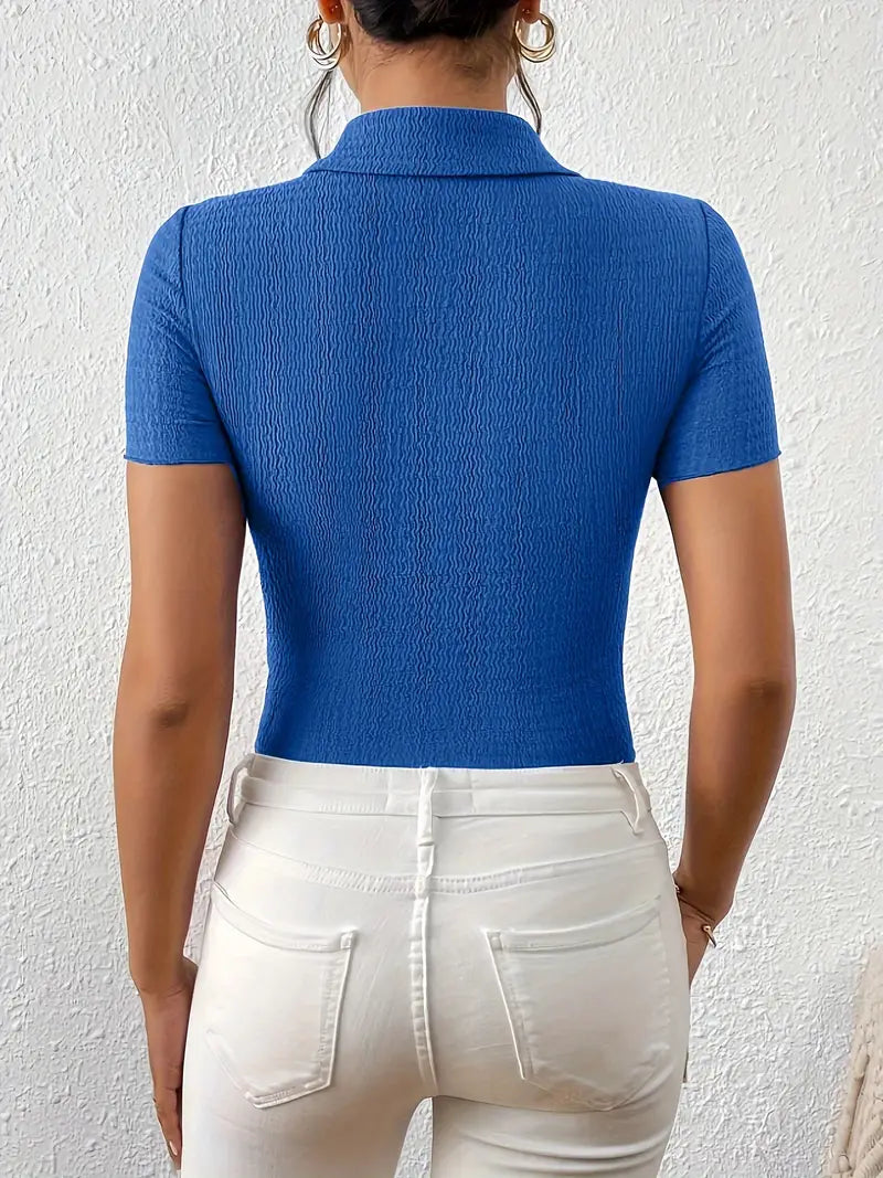 Dam Kortärmad Blus Avslappnad Lätt Tyg-4