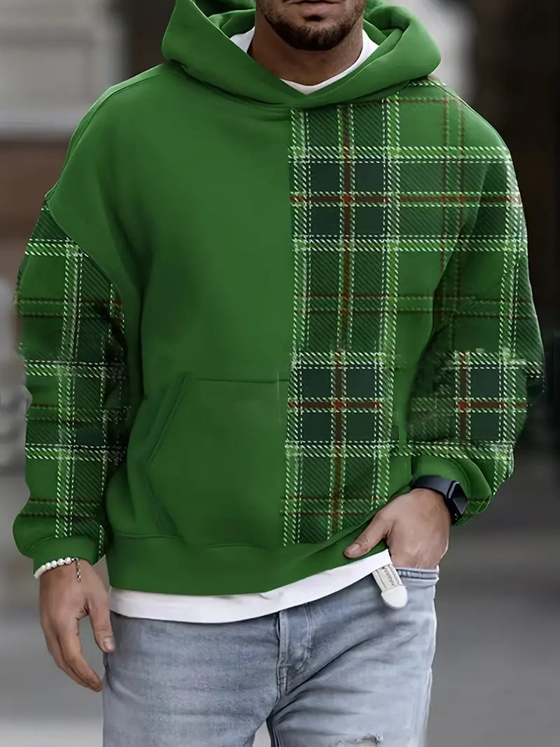 Variant image for Hoodie Män Rutigt Mönster Avslappnad 100% Bomull-1