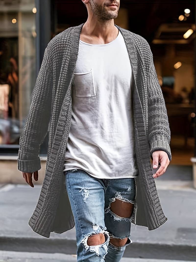 Herr Cardigan Jacka Stickad Mjuk Material Tidlös Design-2