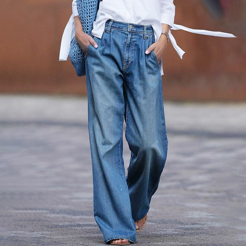 Damjeans Hög Midja Avslappnad Denim-1