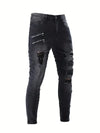 Herr Biker Jeans Avslappnad Denim Med Quiltade Detaljer-5
