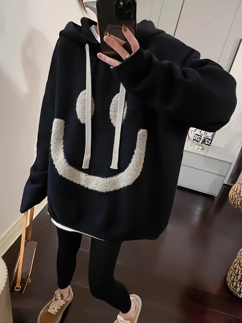 Dam Hoodie Leende Design Justerbar Sladd 100% Bomull-5