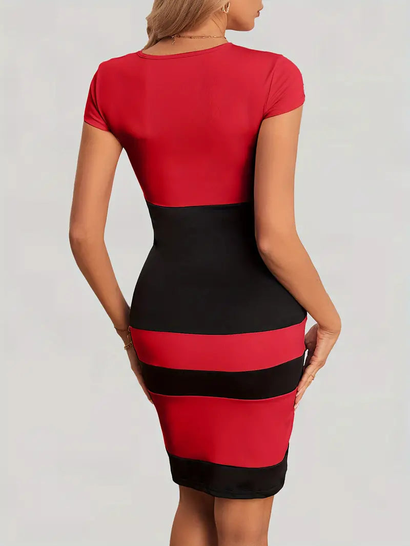 Dam Klänning Färgblock Figur-Hugging Polyester Modern Design-6