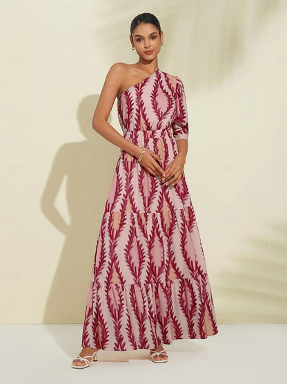 Maxiklänning Dam En-axel Elegant Polyester för Speciella Tillfällen-4