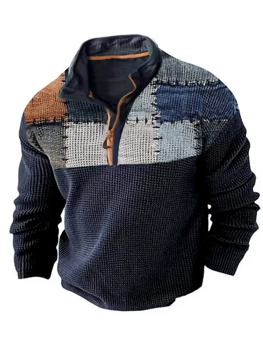 Herr Sweatshirt Färgblockdesign med Dragkedja Mjuk Bomull Polyester 1