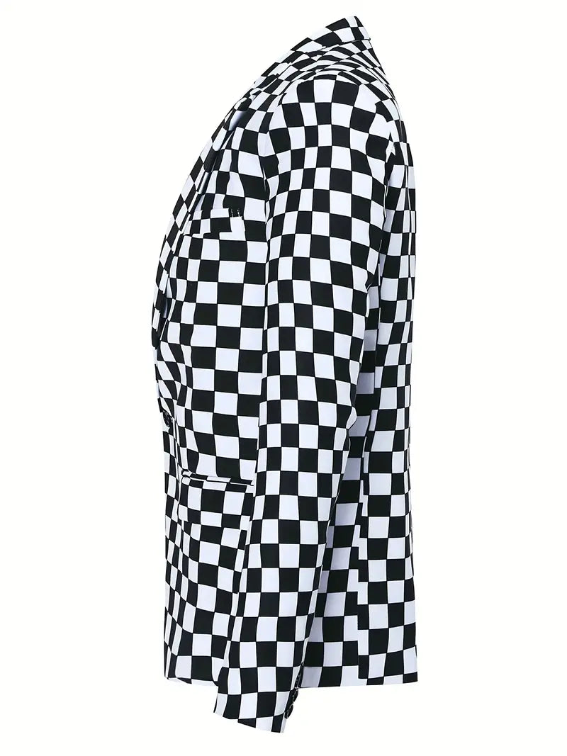 Herr Kostymjacka Modern Schackbrädsmönster Polyester Bomull-3