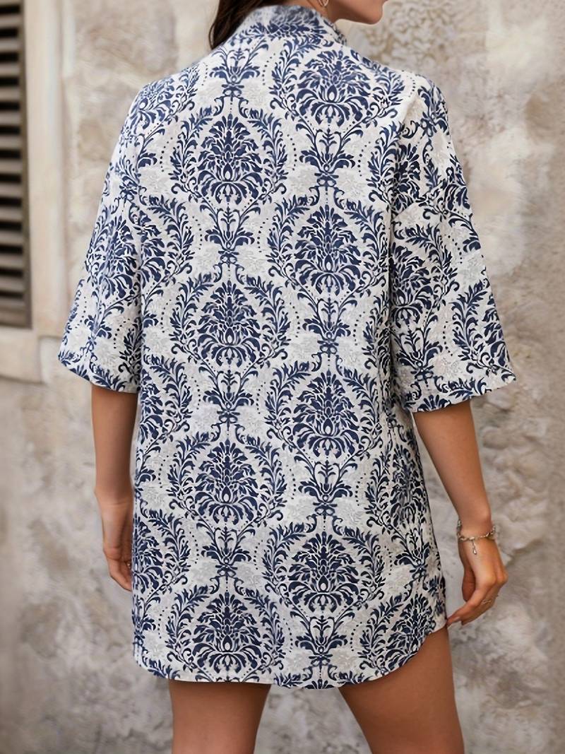 Damkläder Blommig Skjorta och Shorts Sätt Lätt Tyg för Sommar-3