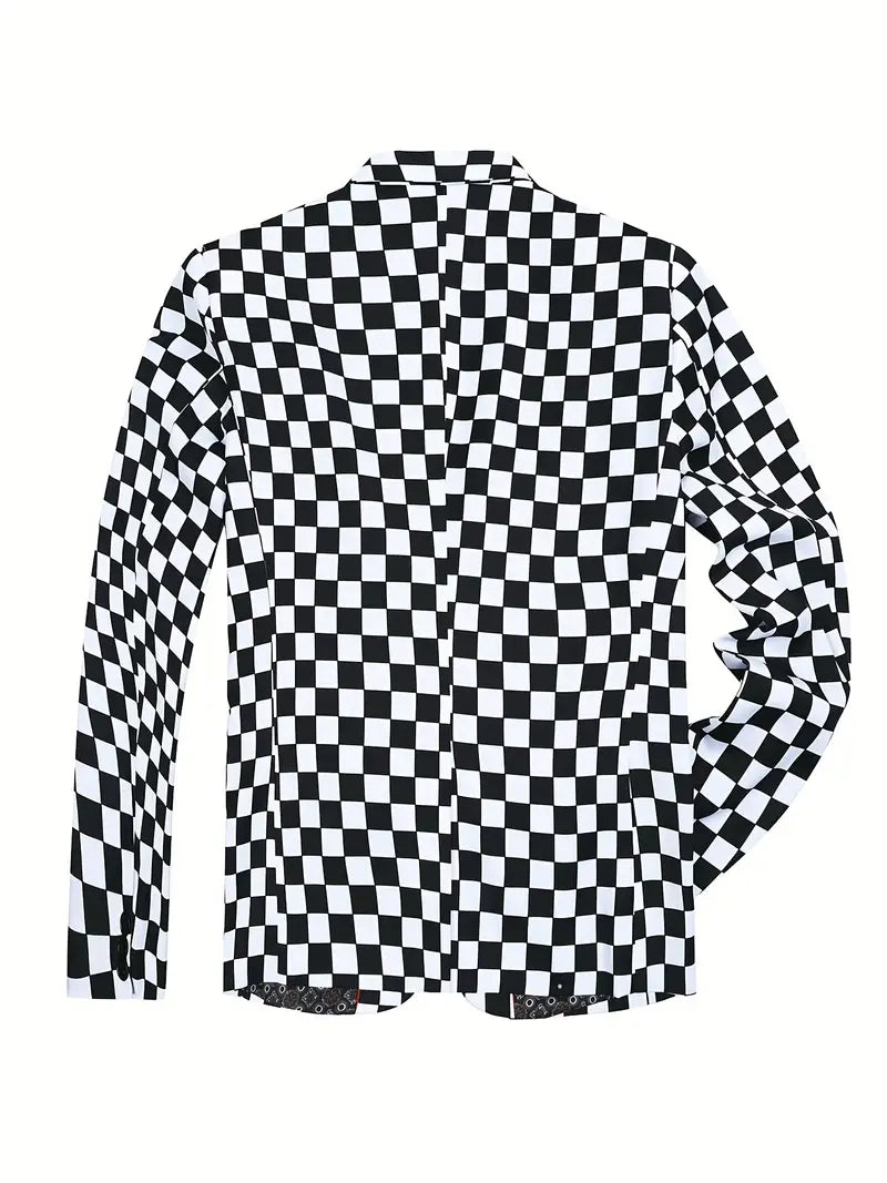 Herr Kostymjacka Modern Schackbrädsmönster Polyester Bomull-2
