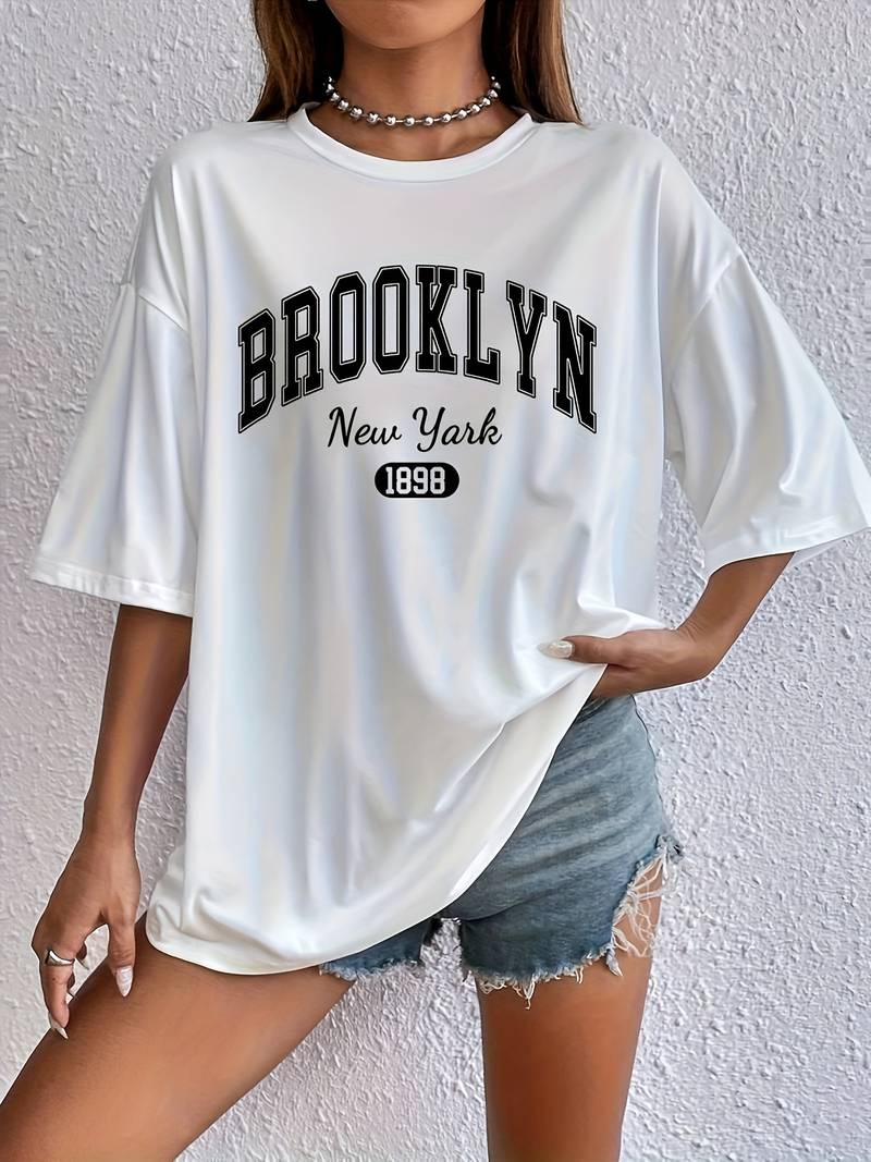 Variant image for Kvinnors T-shirt Cirkulär Hals Brooklyn-tryck Bomull-33