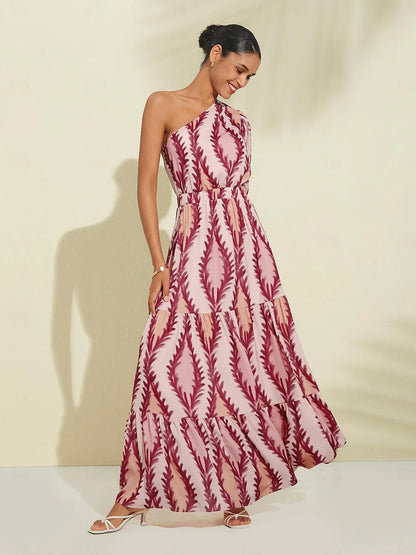 Maxiklänning Dam En-axel Elegant Polyester för Speciella Tillfällen-5